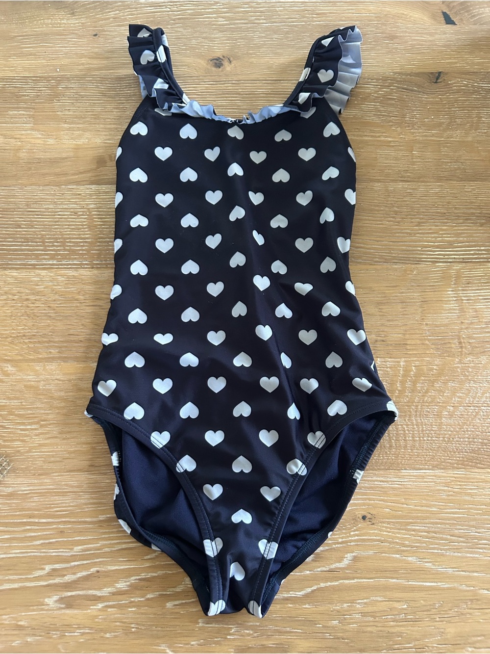 GAP- Girls Navy Heart Print One-Piece Swimsuit with Ruffle Straps